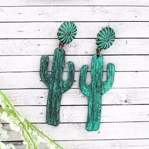 Western Patina Cactus Earrings